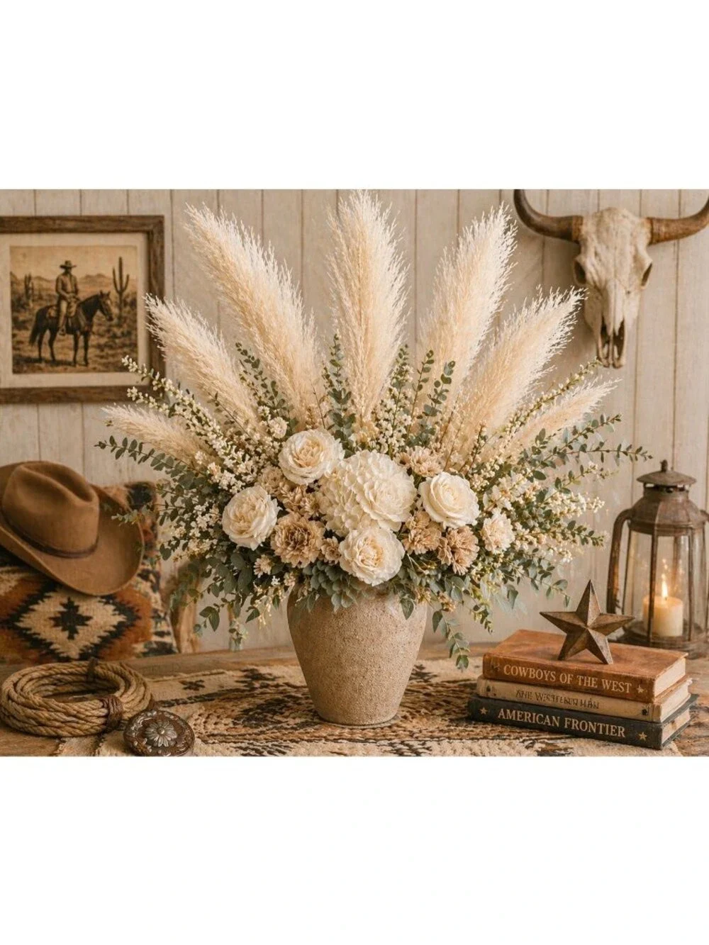 Cream Pampas Grass 3 Stem Faux Pampas Beige Neutral Vase Filler Farmhouse